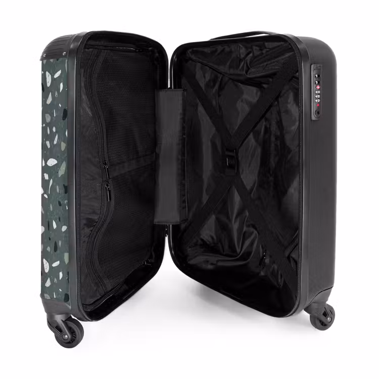Terrazzo patroon veelkleurig groen NBS - Handbagage koffer - Volwassenen Unisex middel -binnenkant