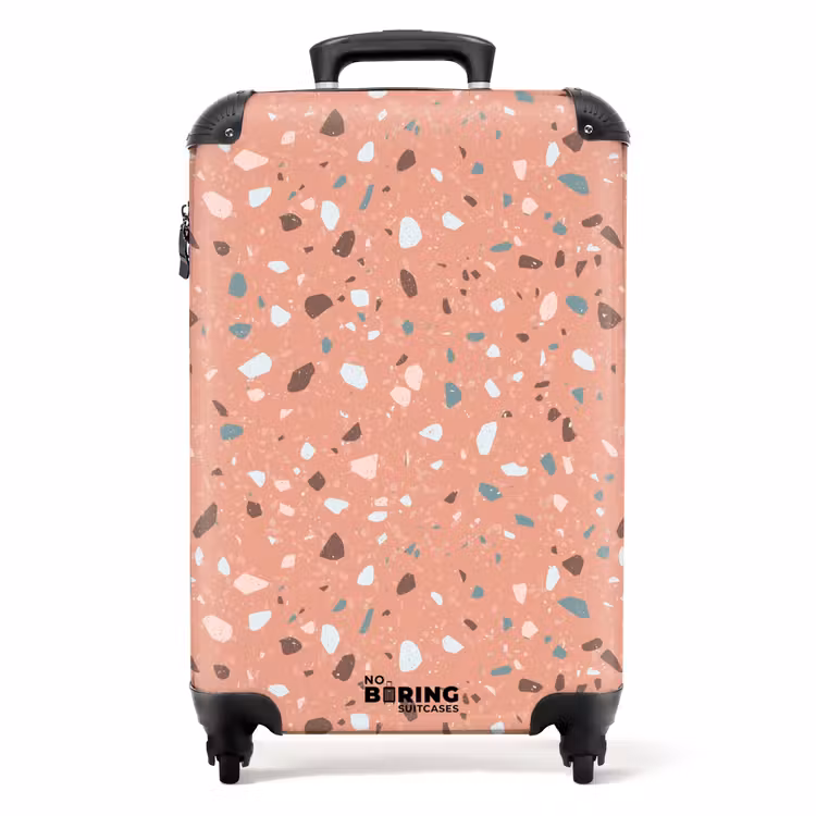 Terrazzo patroon veelkleurig roze NBS - Handbagage koffer - Volwassenen Unisex middel -productfoto_recht