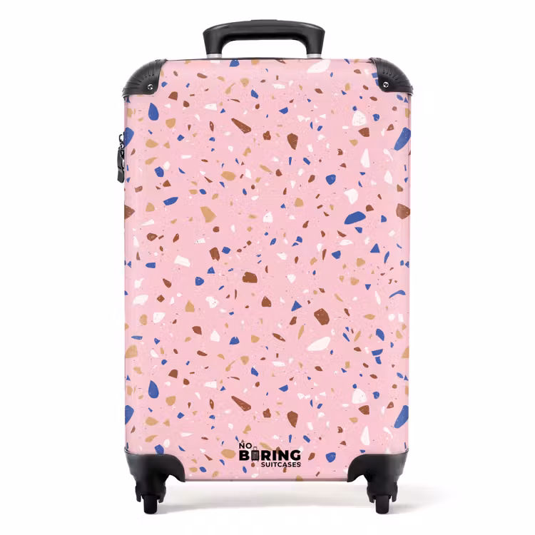 Terrazzo patroon veelkleurig roze en blauw NBS - Handbagage koffer - Volwassenen Unisex middel -productfoto_recht