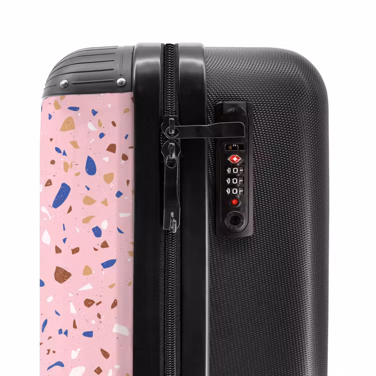 Terrazzo patroon veelkleurig roze en blauw NBS - Handbagage koffer - Volwassenen Unisex middel -slot