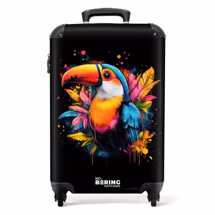 Toekan met tropische bladeren NBS - Handbagage koffer - Unisex middel -productfoto_recht