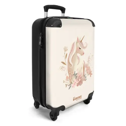 Eenhoorn tussen bloemen in roze pastel kleuren NBS - Handbagage koffer - Volwassenen Unisex middel -productfoto_3d
