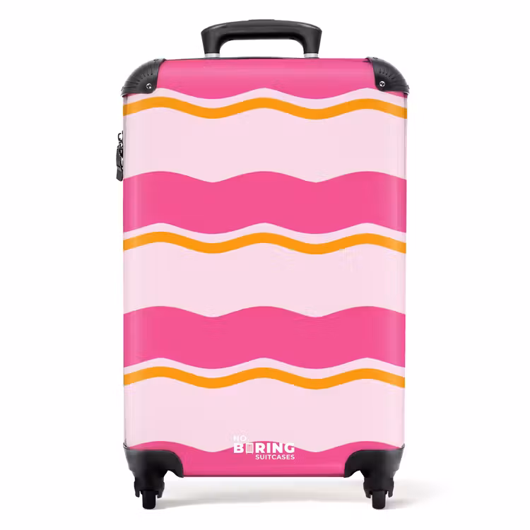 Golvende strepen in roze en oranje NBS - Handbagage koffer - Unisex middel -productfoto_recht