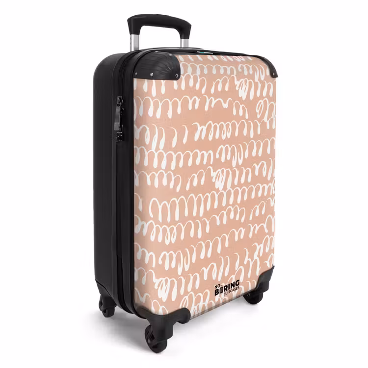 Golvende witte luslijnen op terracotta achtergrond NBS - Handbagage koffer - Volwassenen Unisex middel -productfoto_3d