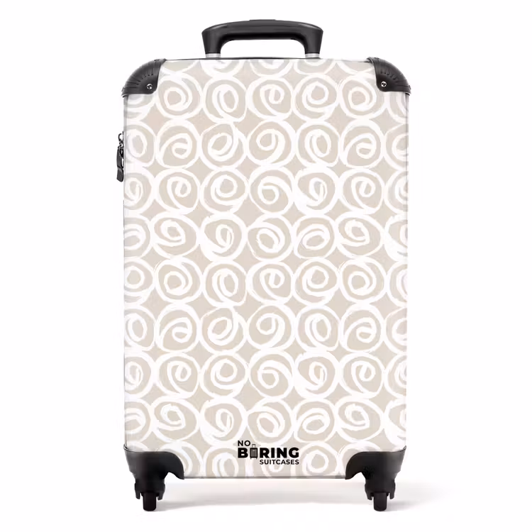 Witte krullen op taupe achtergrond NBS - Handbagage koffer - Volwassenen Unisex middel -productfoto_recht