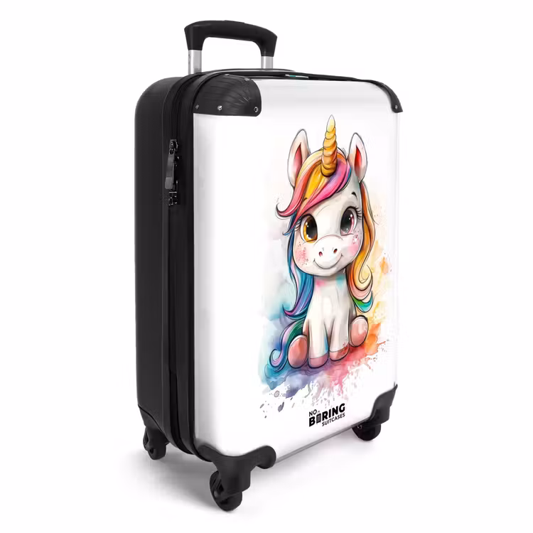 Witte Eemhoorn met Kleurrijke Manen en Verfspatten NBS - Handbagage koffer - Unisex middel -productfoto_3d