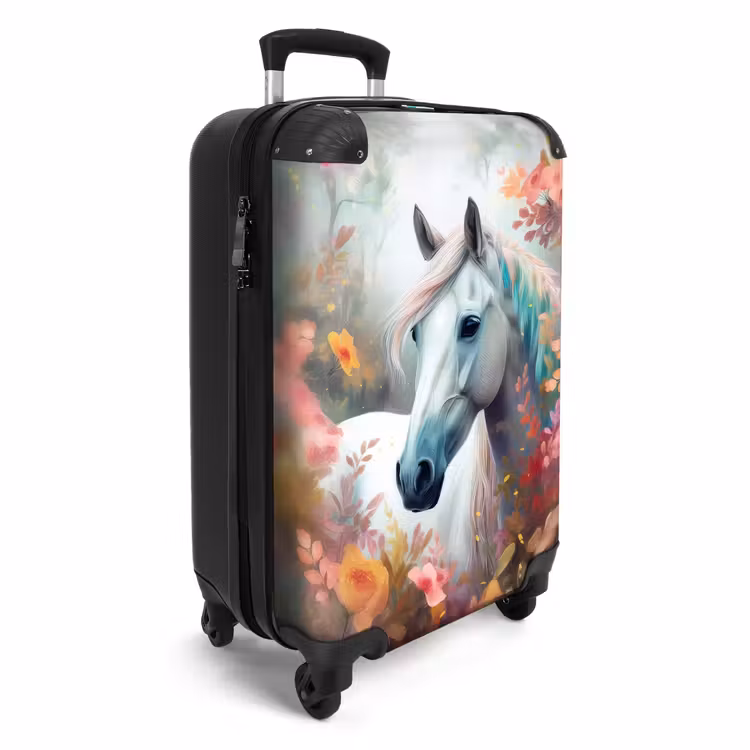Wit paard omringd door bloemen NBS - Handbagage koffer - Unisex middel -productfoto_3d