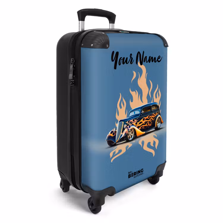 Zwarte auto met beige vlammen NBS - Handbagage koffer - Kinderen Unisex middel -productfoto_3d