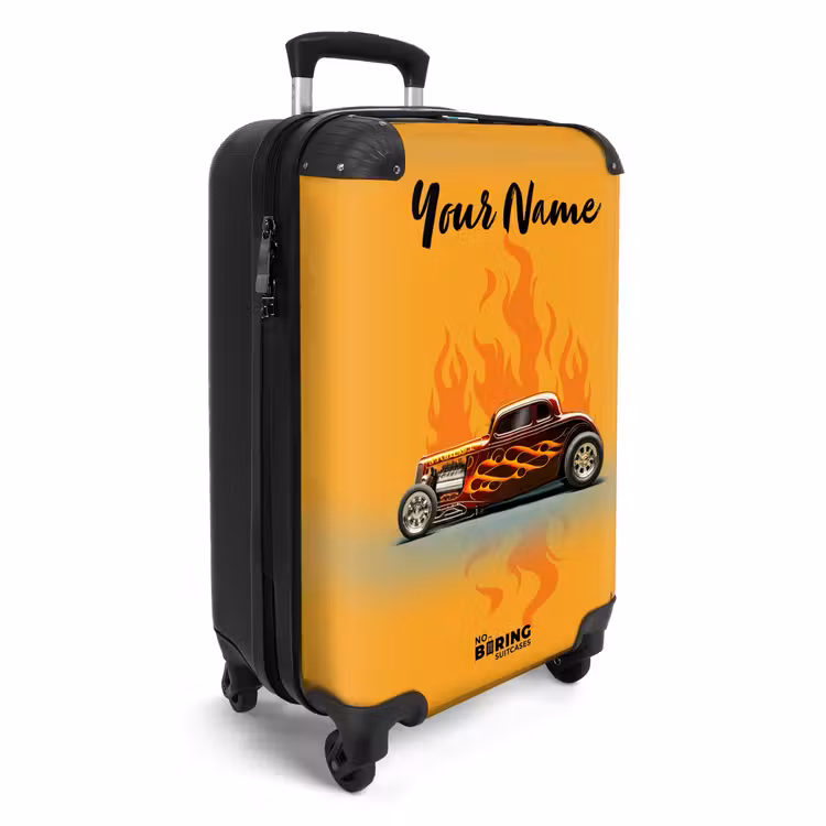 Bruine auto met gele vlammen NBS - Handbagage koffer - Kinderen Unisex middel -productfoto_3d