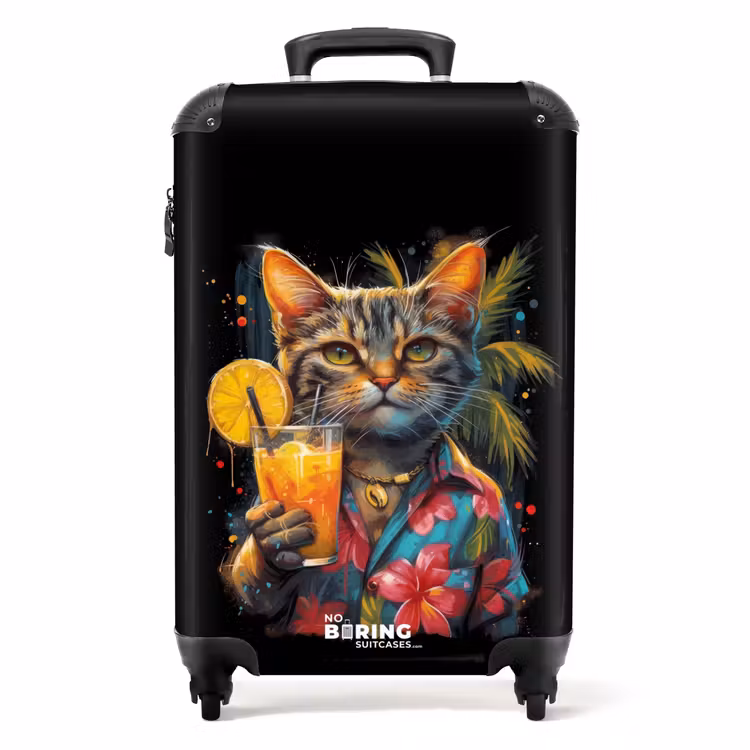 Kat in Tropische Street Art Stijl NBS - Handbagage koffer - Kinderen Unisex middel -productfoto_recht