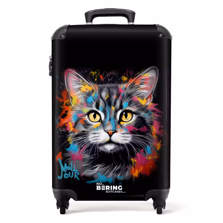 Kat met Kleurrijke Penseelstreken NBS - Handbagage koffer - Kinderen Unisex middel -productfoto_recht