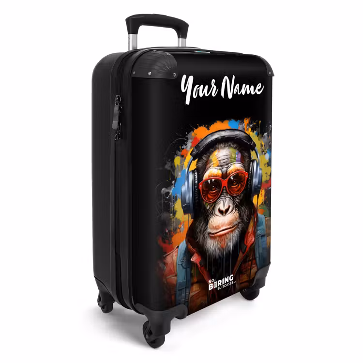 Chimpansee met Koptelefoon en Graffiti-Spray NBS - Handbagage koffer - Kinderen Unisex middel -productfoto_3d