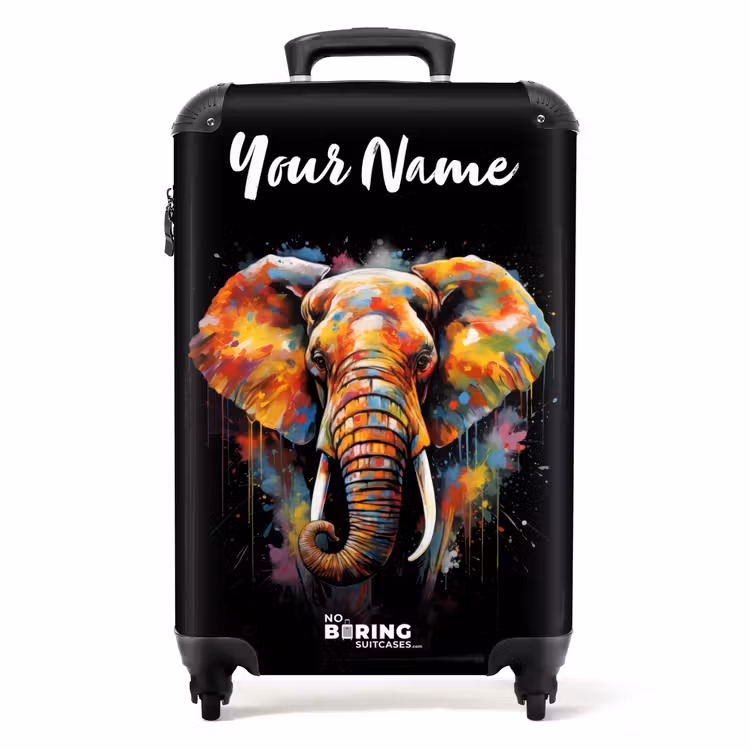 Olifant Versierd met Kleurrijke Spetters NBS - Handbagage koffer - Kinderen Unisex middel -productfoto_recht
