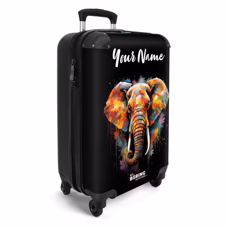 Olifant Versierd met Kleurrijke Spetters NBS - Handbagage koffer - Kinderen Unisex middel -productfoto_3d