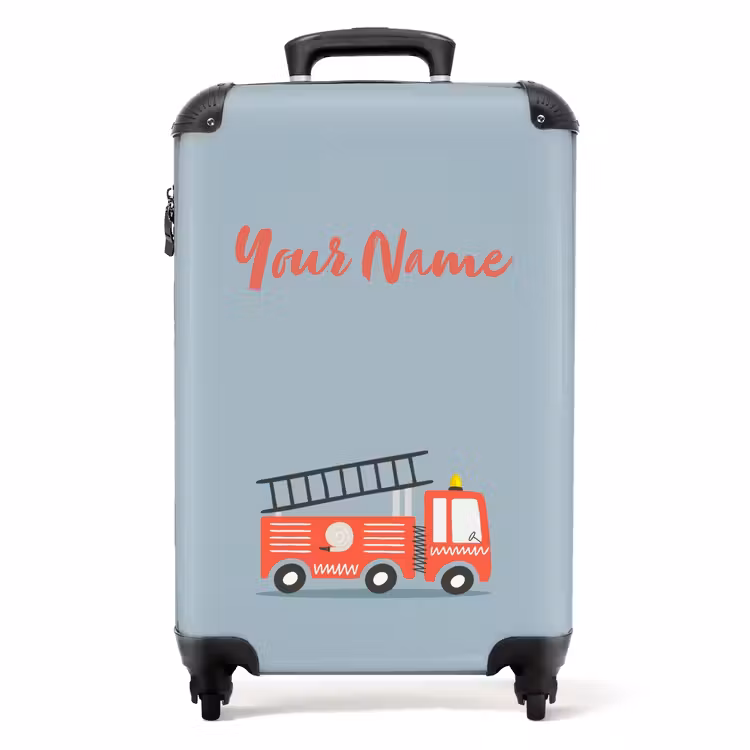 Brandweerauto blauwe achtergrond NBS - Handbagage koffer - Kinderen Unisex middel -productfoto_recht