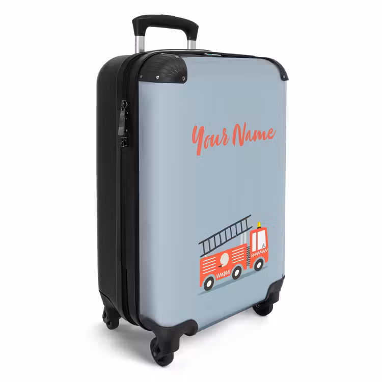 Brandweerauto blauwe achtergrond NBS - Handbagage koffer - Kinderen Unisex middel -productfoto_3d