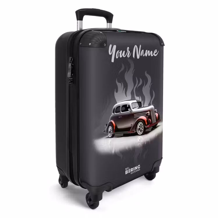 Grijze auto met grijze vlammen NBS - Handbagage koffer - Kinderen Unisex middel -productfoto_3d