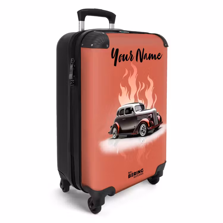 Grijze auto met roze vlammen NBS - Handbagage koffer - Kinderen Unisex middel -productfoto_3d