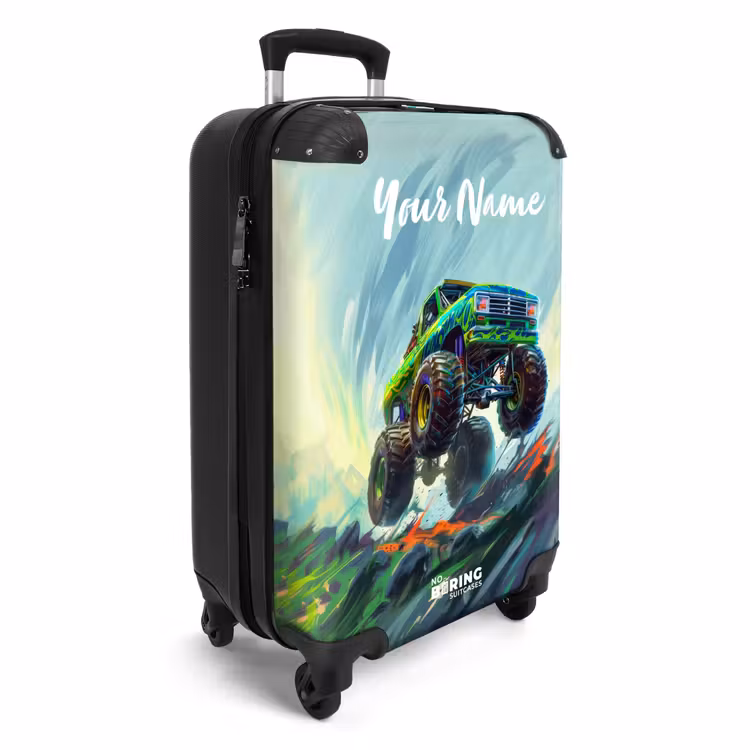 Groene Monstertruck met Penseelstreken NBS - Handbagage koffer - Kinderen Unisex middel -productfoto_3d