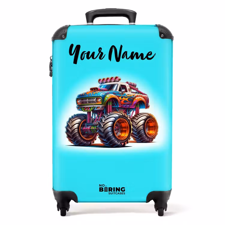 Monstertruck op Lichtblauwe Achtergrond NBS - Handbagage koffer - Kinderen Unisex middel -productfoto_recht