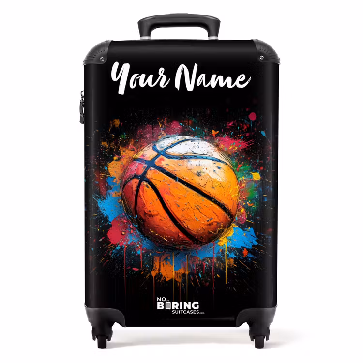 Oranje Basketbal te Midden van Verfspetters NBS - Handbagage koffer - Kinderen Unisex middel -productfoto_recht