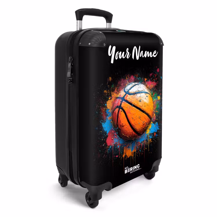 Oranje Basketbal te Midden van Verfspetters NBS - Handbagage koffer - Kinderen Unisex middel -productfoto_3d