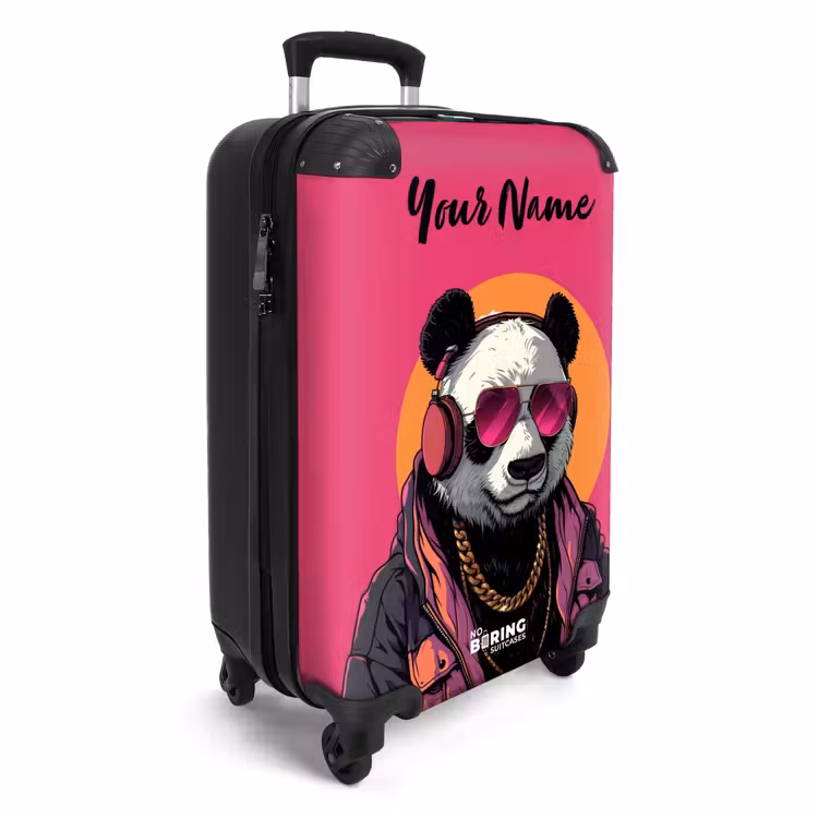 Panda met Koptelefoon, Zonnebril en Gouden Ketting NBS - Handbagage koffer - Kinderen Unisex middel -productfoto_3d