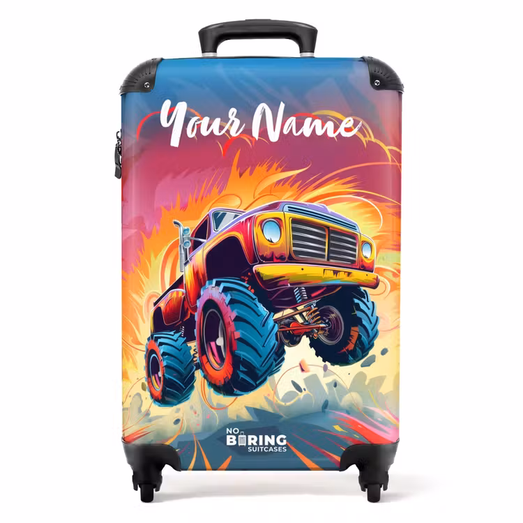 Roze Monstertruck Vliegt over het Asfalt NBS - Handbagage koffer - Kinderen Unisex middel -productfoto_recht