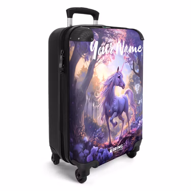 Portret van een Eenhoorn tussen Paarse Bloemen NBS - Handbagage koffer - Kinderen Unisex middel -productfoto_3d