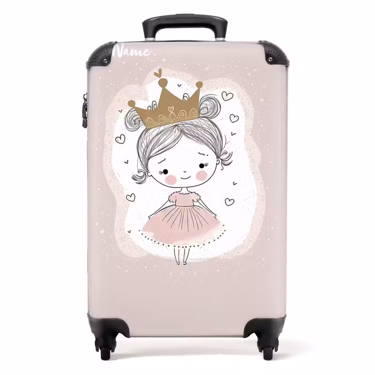 Prinses op gekleurde achtergrond met hartjes NBS - Handbagage koffer - Kinderen Unisex middel -productfoto_recht