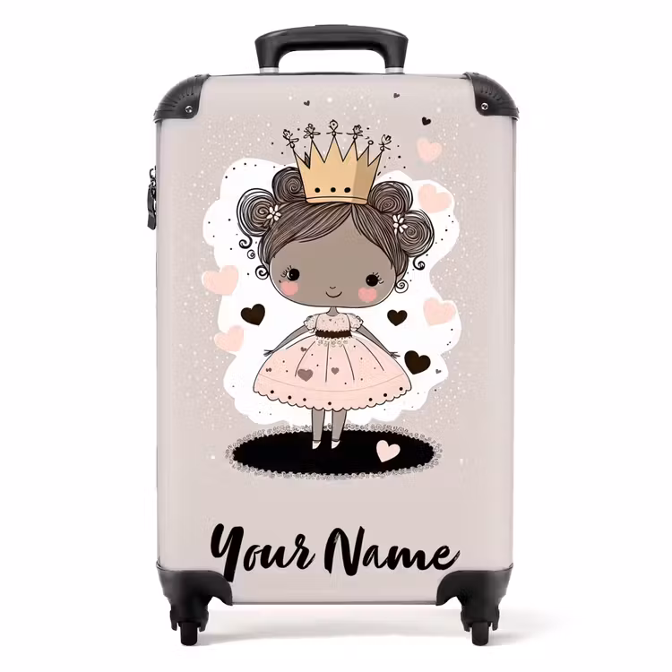 Prinses op gekleurde achtergrond met roze en zwarte hartjes NBS - Handbagage koffer - Kinderen Unisex middel -productfoto_recht