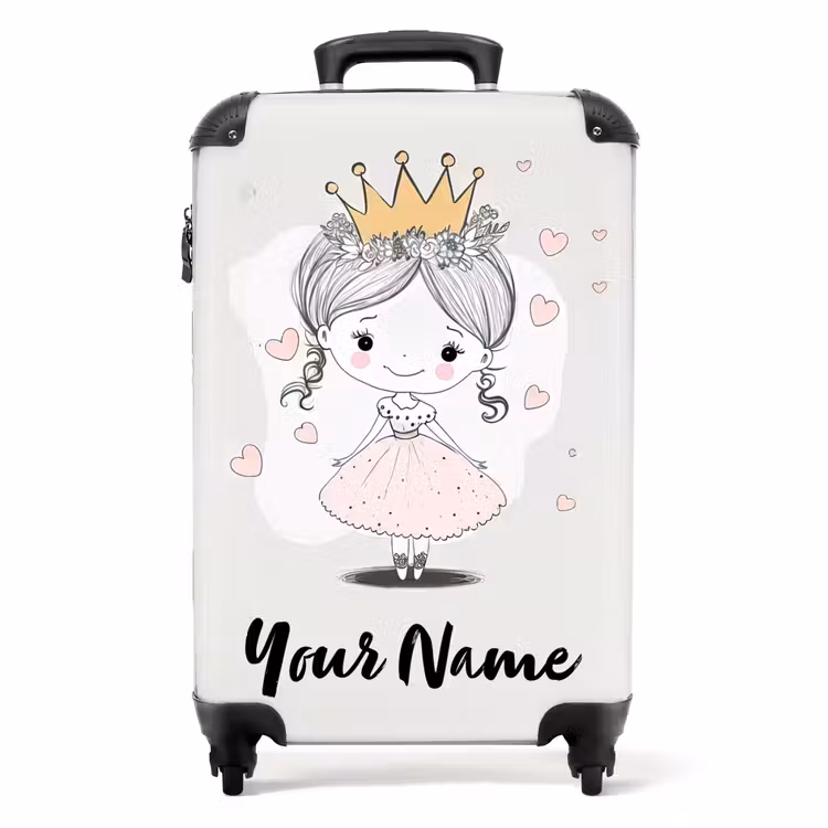 Prinses met kroon en roze hartjes NBS - Handbagage koffer - Kinderen Unisex middel -productfoto_recht