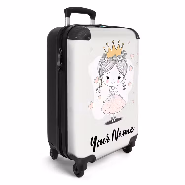 Prinses met kroon en roze hartjes NBS - Handbagage koffer - Kinderen Unisex middel -productfoto_3d