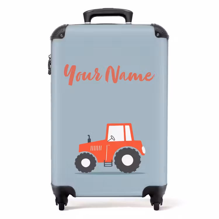 Rode trekker blauwe achtergrond NBS - Handbagage koffer - Kinderen Unisex middel -productfoto_recht
