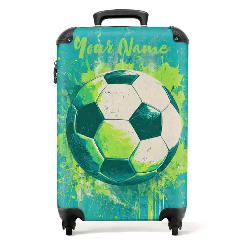 Voetbalvibes - Verfspatten - Groen - Blauw NBS - Handbagage koffer - Kinderen Unisex middel -productfoto_recht