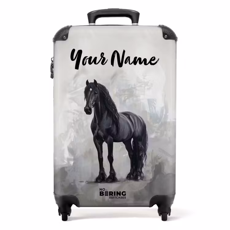 Statisch Portret van een Zwart Paard NBS - Handbagage koffer - Kinderen Unisex middel -productfoto_recht