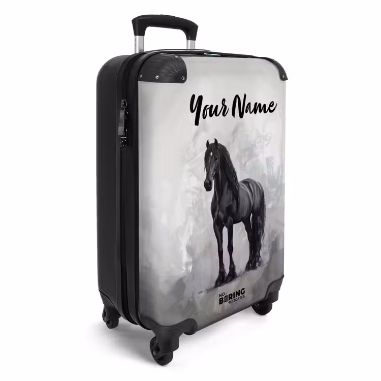 Statisch Portret van een Zwart Paard NBS - Handbagage koffer - Kinderen Unisex middel -productfoto_3d