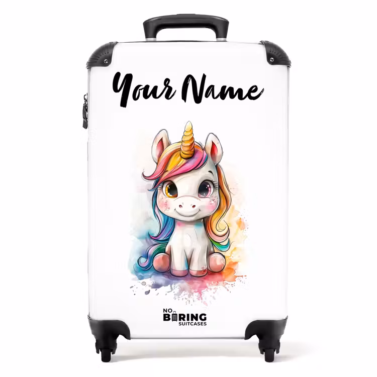 Witte Eemhoorn met Kleurrijke Manen en Verfspatten NBS - Handbagage koffer - Kinderen Unisex middel -productfoto_recht