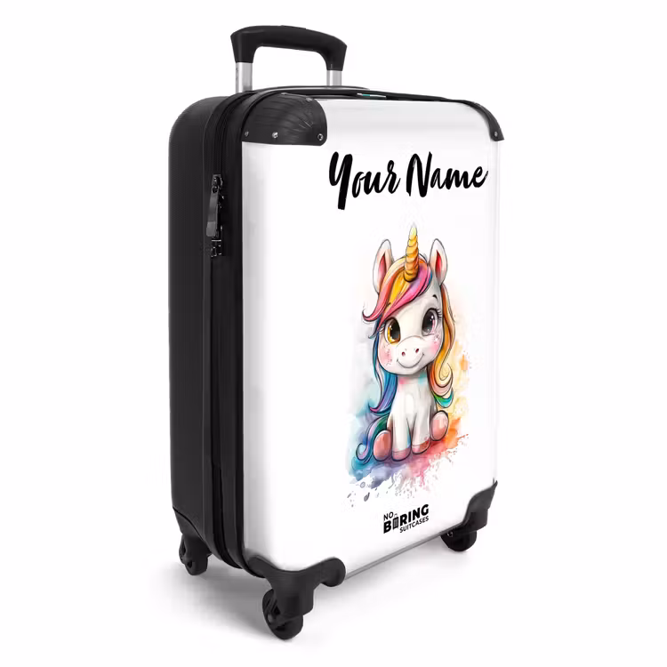 Witte Eemhoorn met Kleurrijke Manen en Verfspatten NBS - Handbagage koffer - Kinderen Unisex middel -productfoto_3d