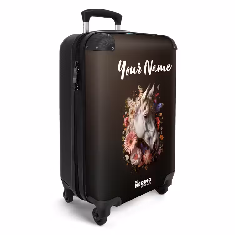 Wit paardenhoofd tussen kleurrijke bloemenkrans NBS - Handbagage koffer - Kinderen Unisex middel -productfoto_3d