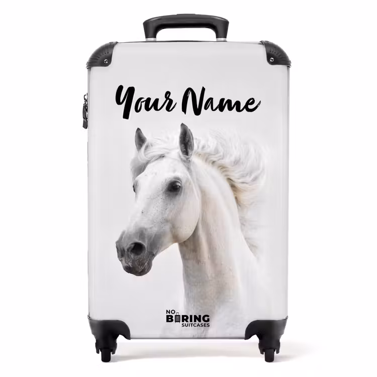 Wit paard met wapperende manen NBS - Handbagage koffer - Kinderen Unisex middel -productfoto_recht