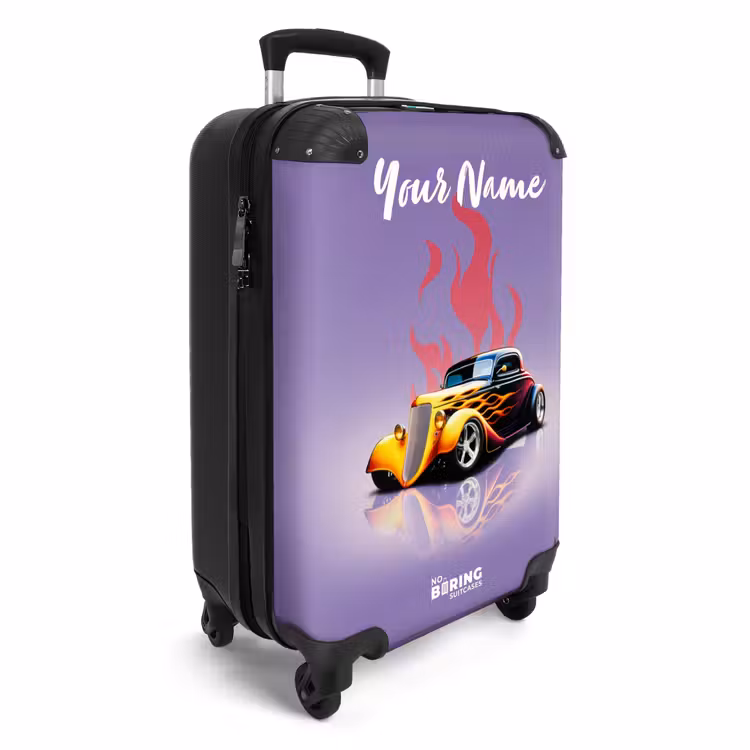 Gele auto met roze vlammen NBS - Handbagage koffer - Kinderen Unisex middel -productfoto_3d