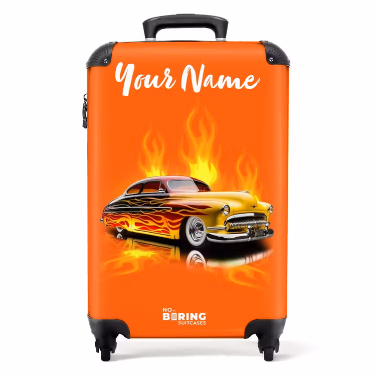 Gele auto met gele vlammen NBS - Handbagage koffer - Kinderen Unisex middel -productfoto_recht