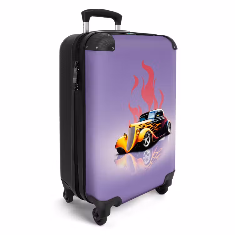 Gele auto met roze vlammen NBS - Handbagage koffer - Unisex middel -productfoto_3d