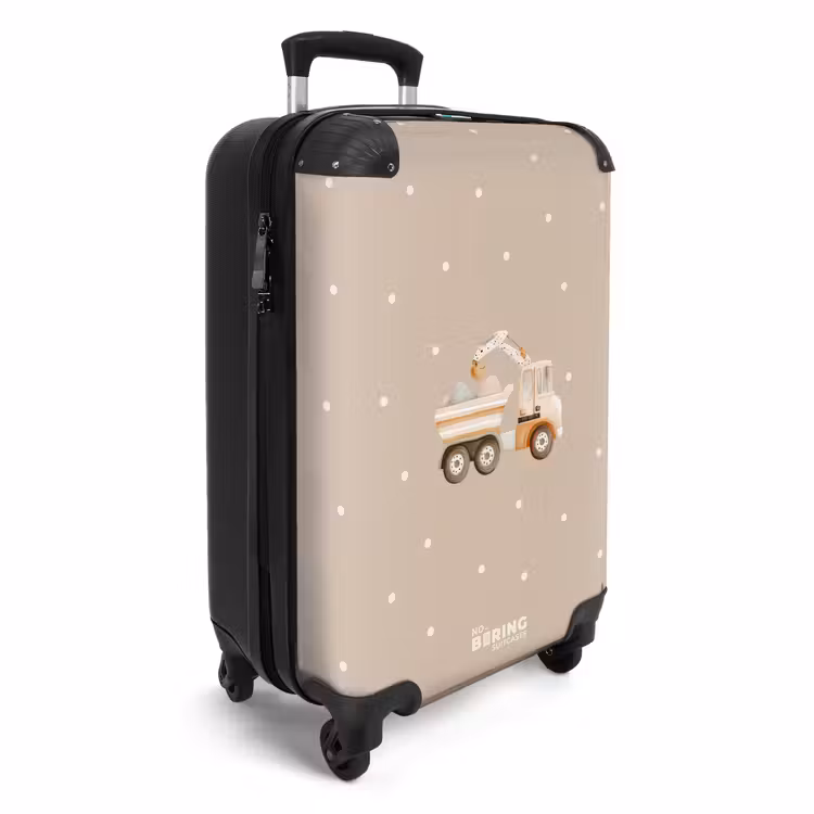 Gele kiepwagen met stenen en stippenpatroon NBS - Handbagage koffer - Volwassenen Unisex middel -productfoto_3d