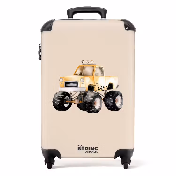 Gele monstertruck op een beige achtergrond NBS - Handbagage koffer - Volwassenen Unisex middel -productfoto_recht