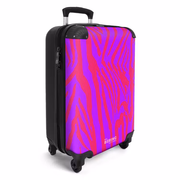 Zebrastrepen in rood en paars met moderne flair NBS - Handbagage koffer - Volwassenen Unisex middel -productfoto_3d