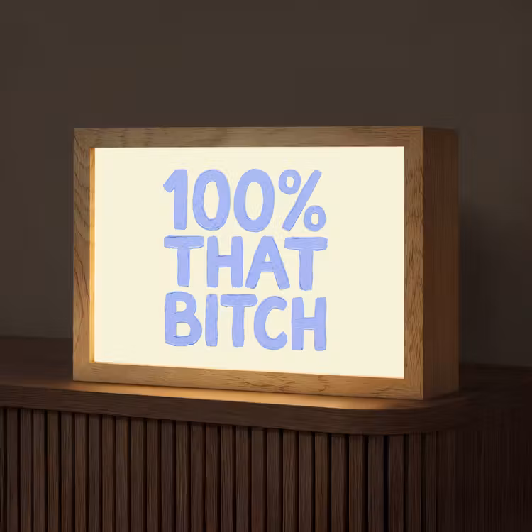 100% that bitch - Blauw - Wit Light Box met kabel (Tafellamp) klein -z3d_website