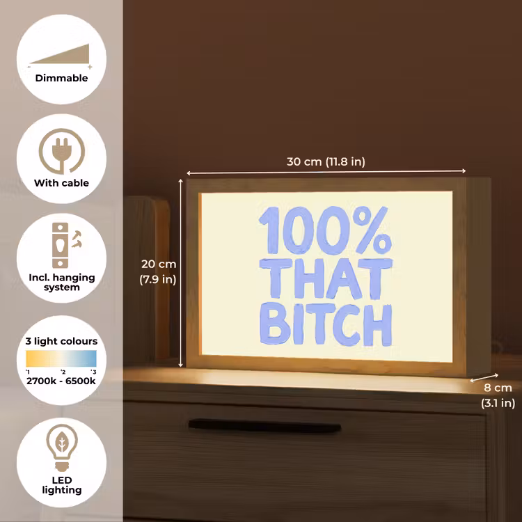 100% that bitch - Blauw - Wit Light Box met kabel (Tafellamp) klein -USP_EN