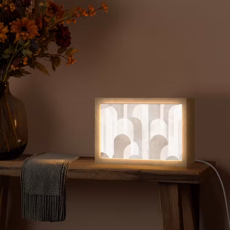 Abstracte bogen - Modern - Beige Light Box met kabel (Tafellamp) klein -sfeer4